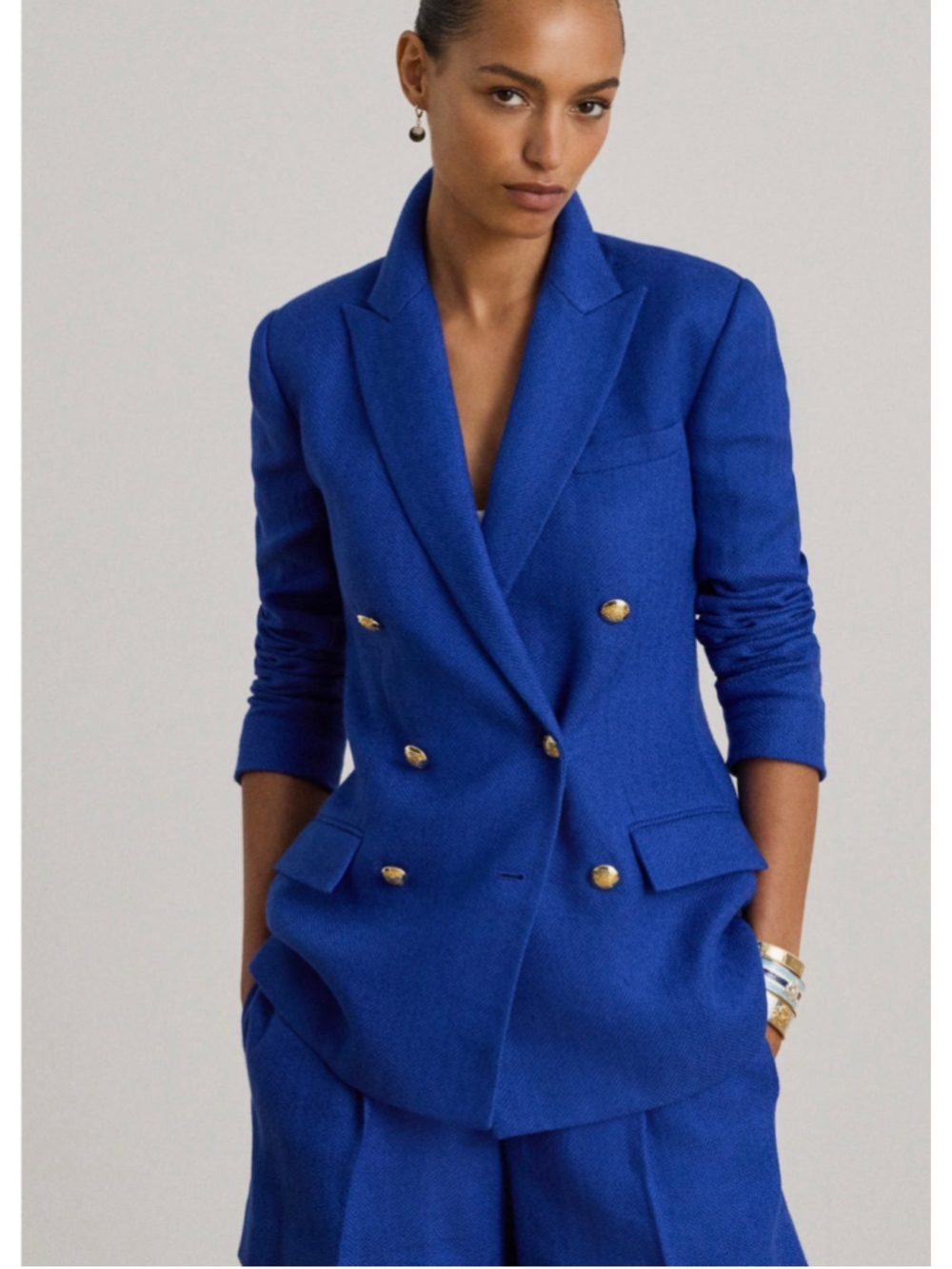 NWT Lauren Ralph Lauren
Ryen Houndstooth Cotton & Linen Royal Blue Blazer SZ 4